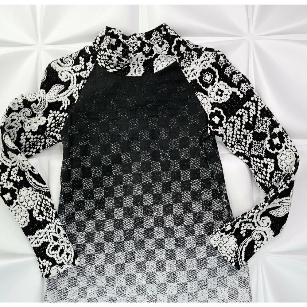 NWT Zaza Coutoure Women Sz L Black White Checkered Shift Dress Jacquard Dress